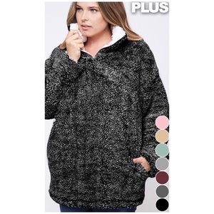 ❄️PLUS SIZE//SPECKLED CHARCOAL SHERPA PULLOVER